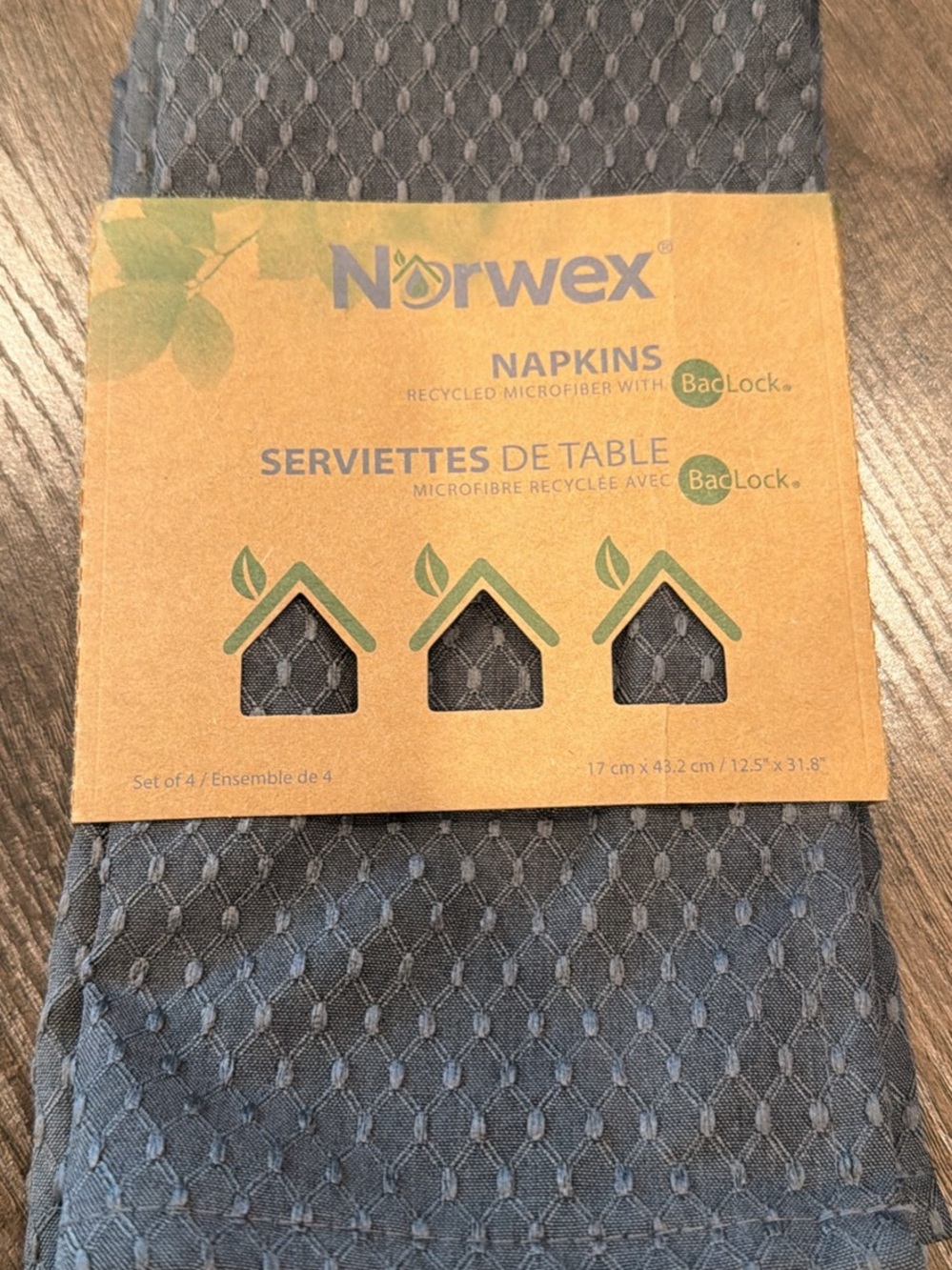 Norwex Gray Recycled Microfiber Napkins w/Baclock - Set of 4 NEW